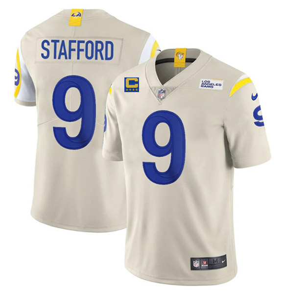Men's Los Angeles Rams #9 Matthew Stafford 2022 Bone With 4-star C Patch Vapor Untouchable Limited Stitched Jersey Men's Los Angeles Rams #9 Matthew Stafford 2022 Bone With 4-star C Patch Vapor Untouchable Limited Stitched Jersey